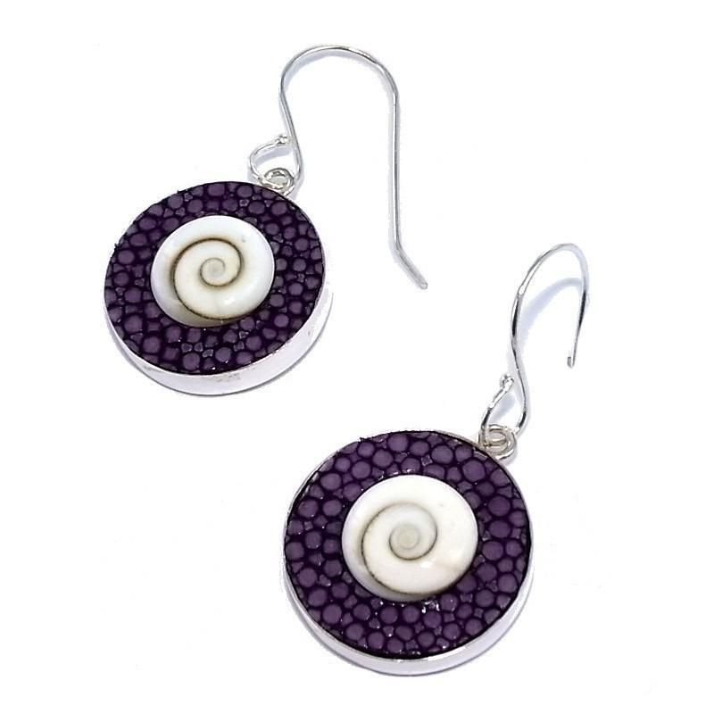 boucle d'oreille Galuchat Violet pour femme, Oeil de Shiva boucle d'oreille Galuchat Violet pour femme, Oeil de Shiva