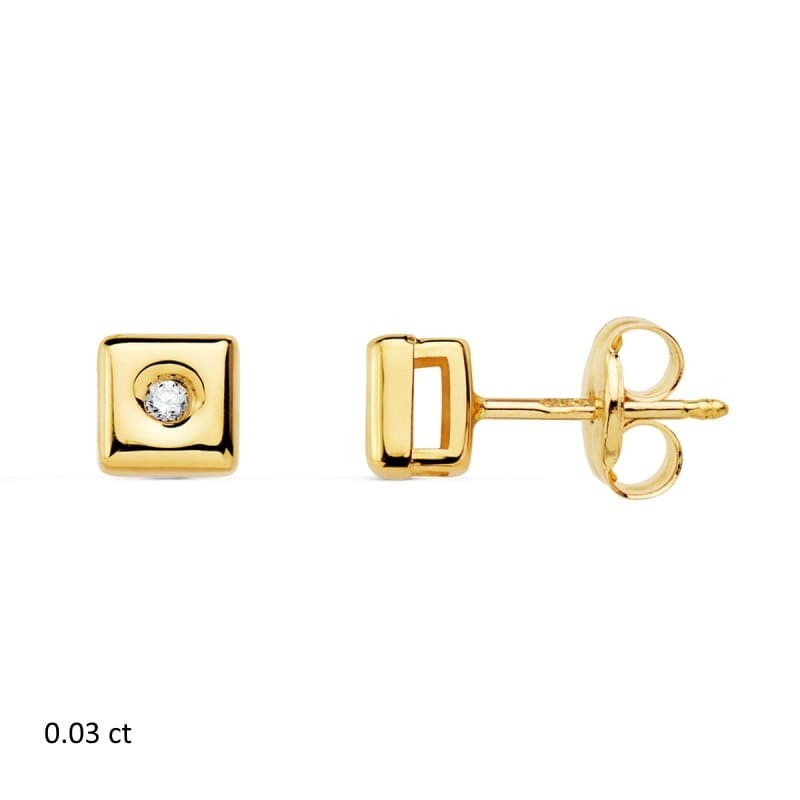 Puces d'oreille diamant 0.03 carats carats et or jaune pour femme - Carrés