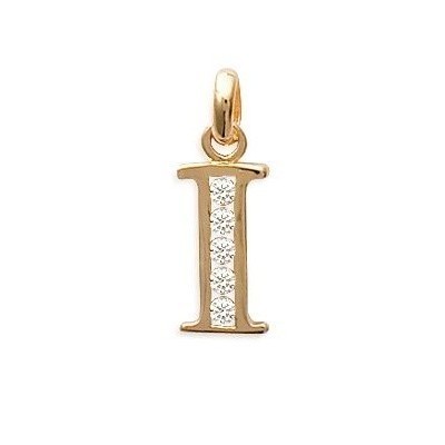 Pendentif lettre I initiale du prénom, palqué or et zircon