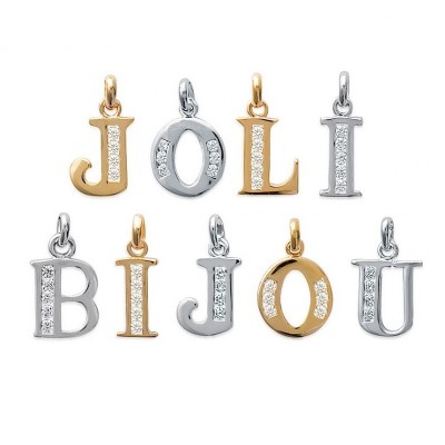 Pendentif lettre initiale du prénom, plaqué or / argent et zircon