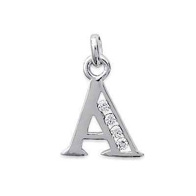 Pendentif lettre A initiale du prénom, argent 925 et zircon