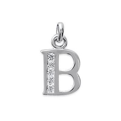Pendentif lettre B initiale du prénom, argent 925 et zircon
