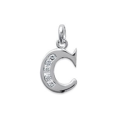 Pendentif lettre C initiale du prénom, argent 925 et zircon