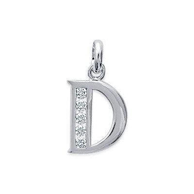 Pendentif lettre D initiale du prénom, argent 925 et zircon