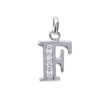 Pendentif lettre F initiale du prénom, argent 925 et zircon