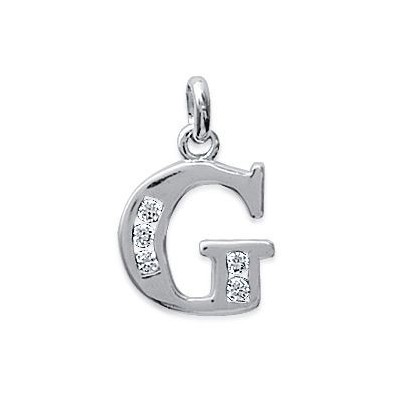 Pendentif lettre G initiale du prénom, argent 925 et zircon