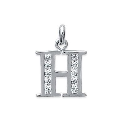 Pendentif lettre H initiale du prénom, argent 925 et zircon