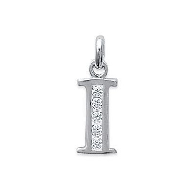 Pendentif lettre I initiale du prénom, argent 925 et zircon