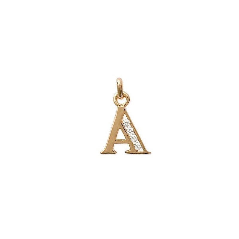 Pendentif lettre A initiale du prénom, palqué or et zircon
