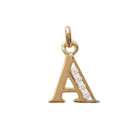 Pendentif lettre A initiale du prénom, palqué or et zircon