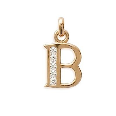 Pendentif lettre B initiale du prénom, palqué or et zircon