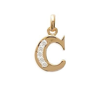 Pendentif lettre C initiale du prénom, palqué or et zircon