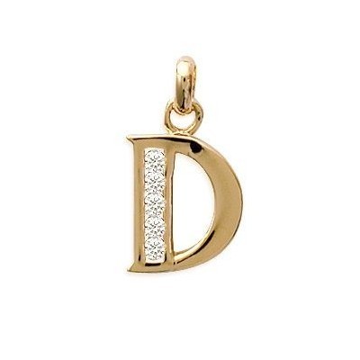 Pendentif lettre D initiale du prénom, palqué or et zircon