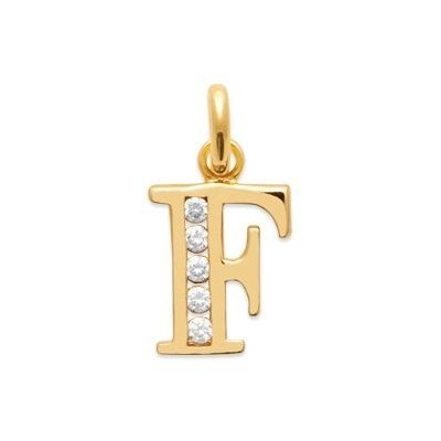 Pendentif lettre F initiale du prénom, palqué or et zircon
