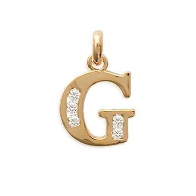Pendentif lettre G initiale du prénom, palqué or et zircon