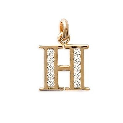 Pendentif lettre H initiale du prénom, palqué or et zircon