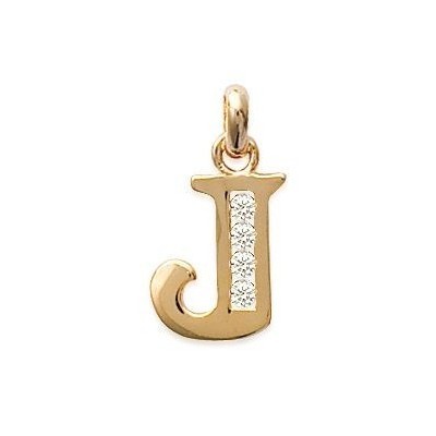 Pendentif lettre J initiale du prénom, palqué or et zircon