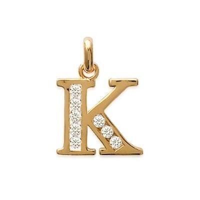 Pendentif lettre K initiale du prénom, palqué or et zircon