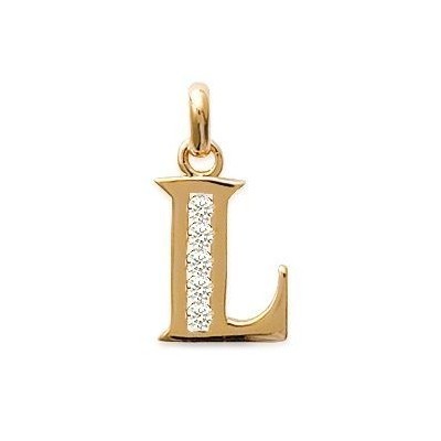 Pendentif lettre L initiale du prénom, palqué or et zircon