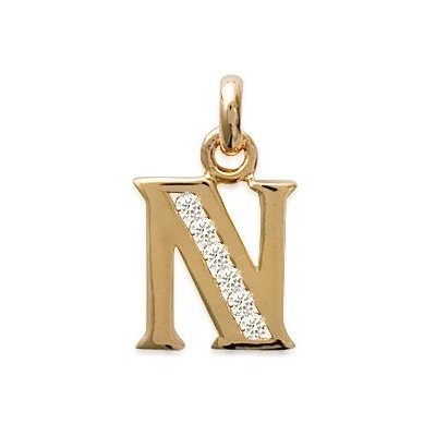Pendentif lettre N initiale du prénom, palqué or et zircon