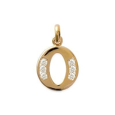 Pendentif lettre O initiale du prénom, palqué or et zircon