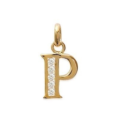 Pendentif lettre P initiale du prénom, palqué or et zircon