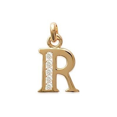 Pendentif lettre R initiale du prénom, palqué or et zircon