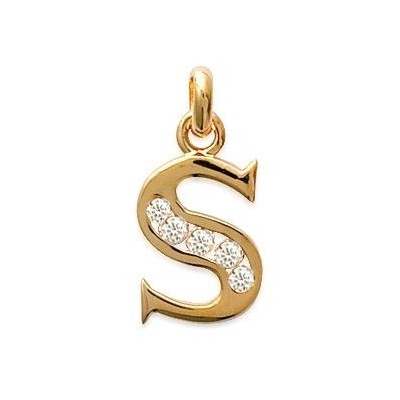 Pendentif lettre S initiale du prénom, palqué or et zircon