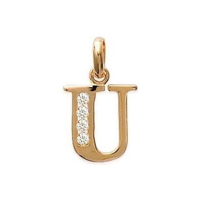 Pendentif lettre U initiale du prénom, palqué or et zircon