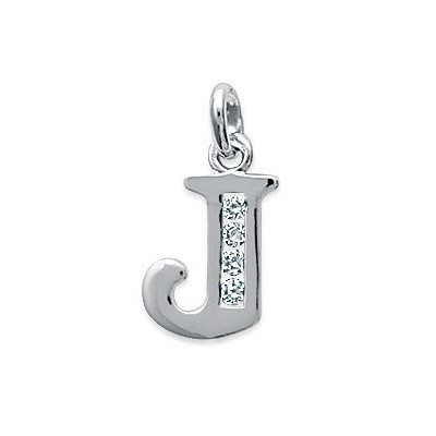 Pendentif lettre J initiale du prénom, argent 925 et zircon