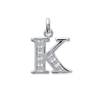 Pendentif lettre K initiale du prénom, argent 925 et zircon