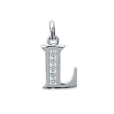 Pendentif lettre L initiale du prénom, argent 925 et zircon