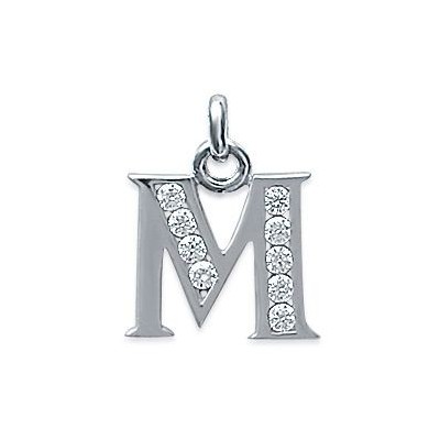 Pendentif lettre M initiale du prénom, argent 925 et zircon