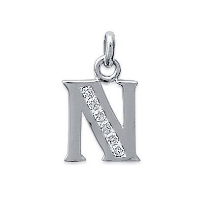 Pendentif lettre N initiale du prénom, argent 925 et zircon