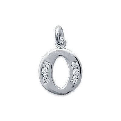 Pendentif lettre O initiale du prénom, argent 925 et zircon