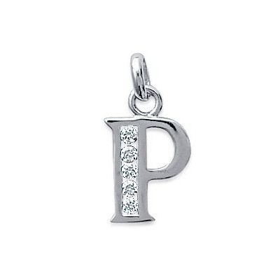 Pendentif lettre P initiale du prénom, argent 925 et zircon