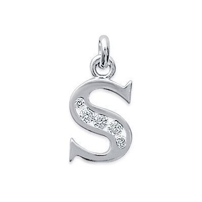 Pendentif lettre S initiale du prénom, argent 925 et zircon