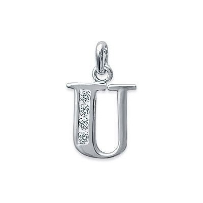 Pendentif lettre U initiale du prénom, argent 925 et zircon