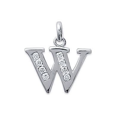 Pendentif lettre W initiale du prénom, argent 925 et zircon