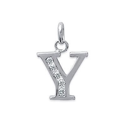 Pendentif lettre Y initiale du prénom, argent 925 et zircon