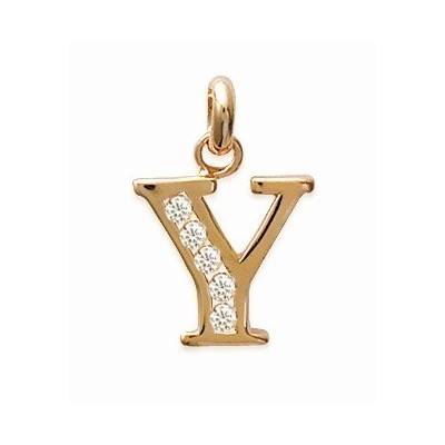 Pendentif lettre Y initiale du prénom, palqué or et zircon
