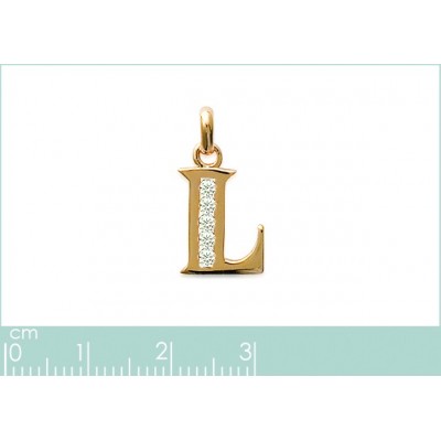 Pendentif lettre L initiale du prénom, argent et zircon