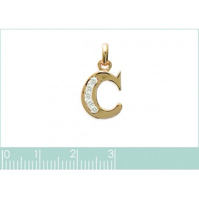 Pendentif lettre T initiale du prénom, argent et zircon