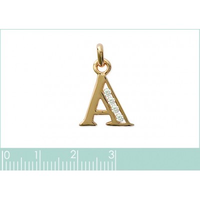 Pendentif lettre A initiale du prénom, plaqué or / argent et zircon