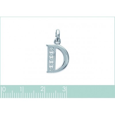 Pendentif lettre D initiale du prénom, plaqué or 18k et zircon