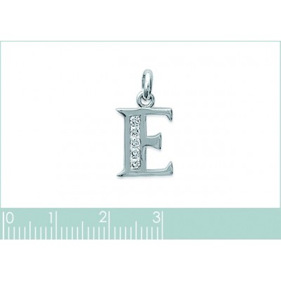 Pendentif lettre E initiale du prénom, plaqué or 18k et zircon