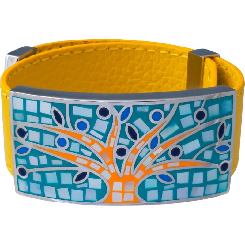 Bracelet femme, Cuir jaune modulable 2cm, Arbre de Vie - Odena