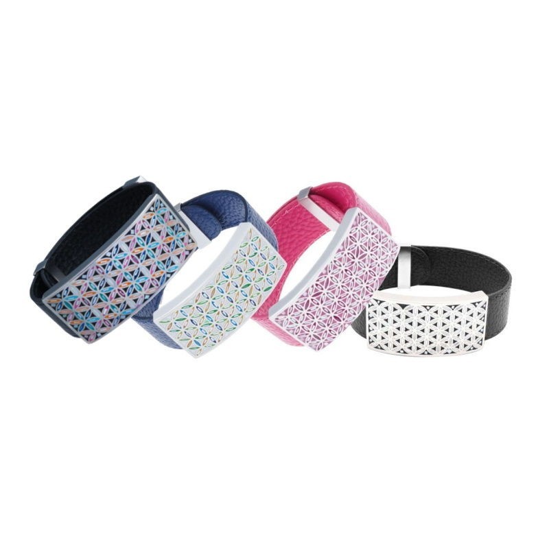 Bracelet femme, cuir coloré & mosaïque de fleurs de vie - Odena - Bijoux Odena