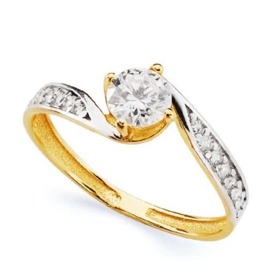 Bague de fiançailles en or bicolore 18 carats et zircon 5 mm - Zana