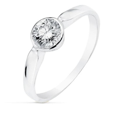 Bague de fiançailles en or blanc 18 carats et zircon rond 6 mm - Monica